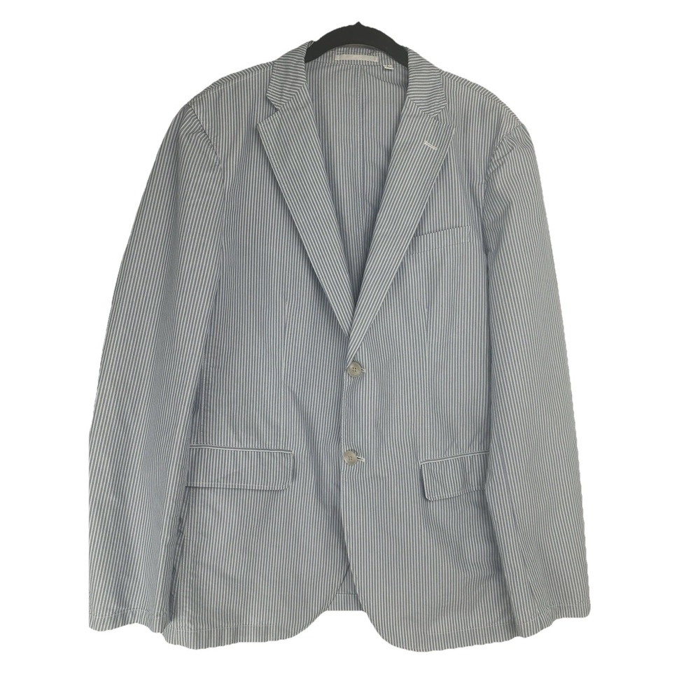 Uniqlo Men's Seersucker Blazer Size Large Blue Striped Preppy Coastal
